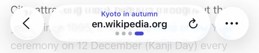 The address bar in Lar: the thread name Kyoto in autumn above en.wikipedia.org, with dots for the thread’s pages.